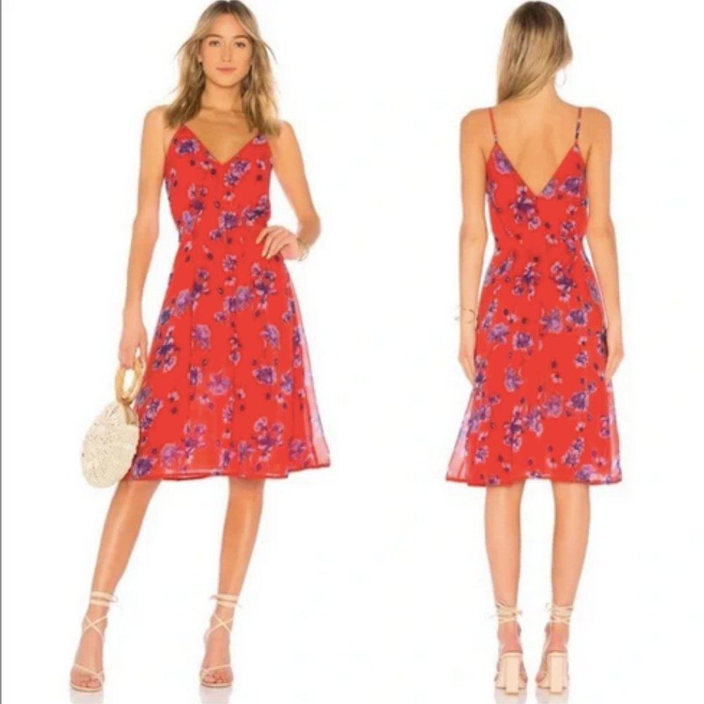 House Of Harlow 1960 Revolve Red Floral Flowy Midi Dress  - Size Medium